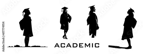 Set of silhoutte for bachelor and student graduate vector illustration, Silhoutte academic graduation