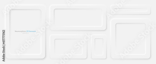 A set of rectangular banners with rounded edges on a white background. User interface elements in the style of neumorphism. Vector EPS 10.