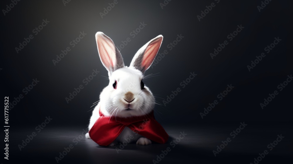 Cloaked Champion: Rabbit in a Hero's Costume Protects the Meadow's Tranquility