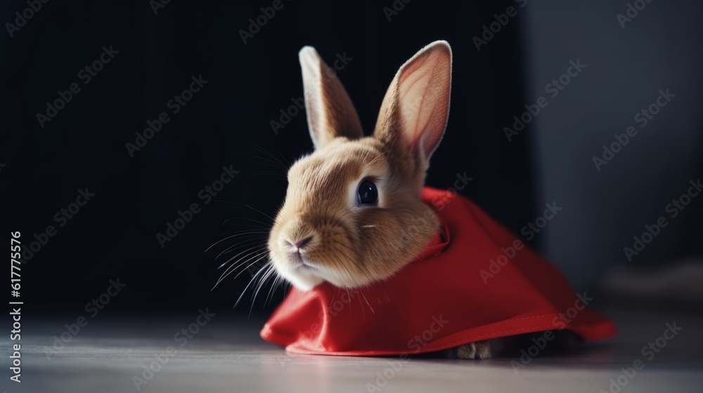 Cloaked Guardian: Rabbit in a Hero's Ensemble Safeguards the Meadow's Beauty