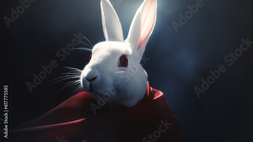 The Daring Dynamo: Rabbit in a Hero's Mask and Cloak Confronts Adversity with Fearlessness