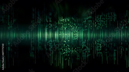 A dark background with a matrix of green binary code, evoking the concept of hacking and cyber attacks in the virtual world. Generative AI