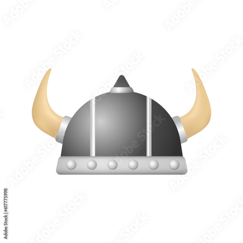 Horned viking helmet. Protective steel headdress of medieval northerner warrior