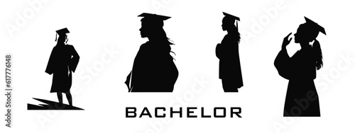 Set of silhoutte for bachelor and student graduate vector illustration, Silhoutte academic graduation