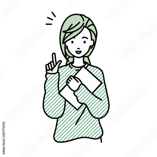 Wallpaper Mural 立って書類を手に持って何かひらめいたリモートワークの女性 Torontodigital.ca