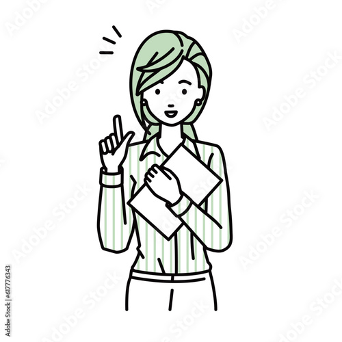 Wallpaper Mural 立って書類を手に持って何かひらめいたシャツの女性 Torontodigital.ca