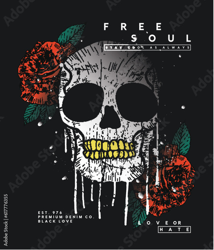 print design as vector with skull and rose drawing