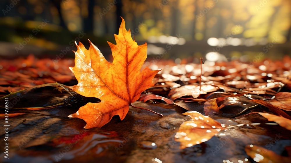 Autumn leaves on the ground. AI generative art. Autumn leaves on the ground. AI generative art.