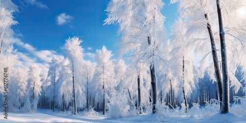 AI Generated. AI Generative. Winter forest tree winter snow garden park landscape. Graphic Art