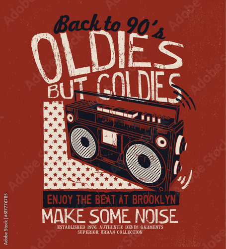 tee print design as vector with vintage cassette player