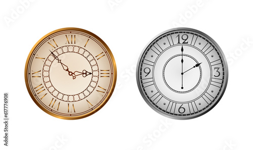 Vintage old clock template. Realistic classic antique round dial