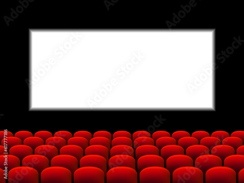 Canvas Print Beautiful red cinema hall with seats facing transparent screen template on a bla