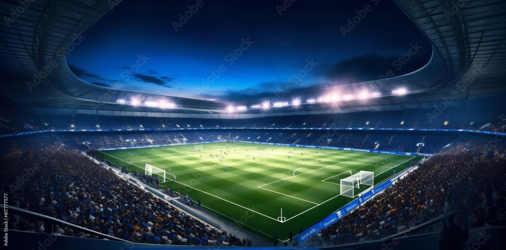 goal world football light arena soccer game sport green stadium. Generative AI.