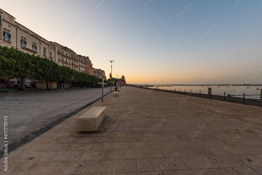 View of Syracuse Promenade at Dawn, Sicily, Italy, Europe, World Heritage Site