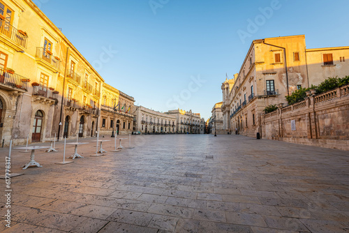 Fototapeta Naklejka Na Ścianę i Meble -  View of Syracuse Cathedral Square at Dawn, Sicily, Italy, Europe, World Heritage Site