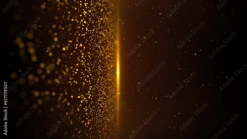 Gold particles abstract background with shining golden flare particle stars dust.Beautiful futuristic glittering in space on black background.