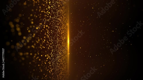 Gold particles abstract background with shining golden flare particle stars dust.Beautiful futuristic glittering in space on black background.