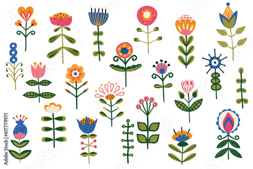 Set with ethnic flowers on a white background. Clip art or sticker set