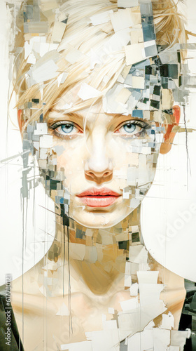 Hybrid Abstract and Surreal Portrait in Slices and Pieces Wallpaper Background Illustration Art Digital Generative AI 