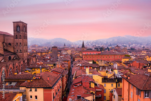 Bologna. Medieval city in Emilia Romagna in Italy Europe. Art and culture. Tourists from all over the world for Piazza Maggiore, Via Indipendenza, the leaning towers and the oldest university photo