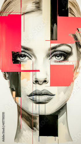 Hybrid Abstract and Surreal Portrait in Slices and Pieces Wallpaper Background Illustration Art Digital Generative AI 