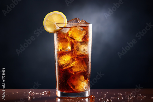 Long island iced tea on light rustic background. Summer cocktail with soda, lemon, ice and tea. Generative AI 