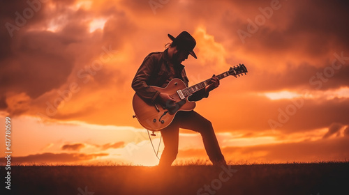 silhouette of a person with a guitar, AI-Generated