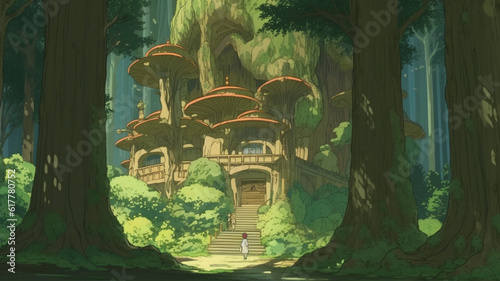 fairy tale castle in forest Superb anime-styled and DnD environment