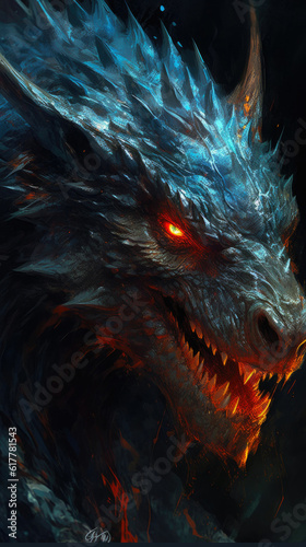 Intense Close-Up of a Dragon's Face. Generative AI