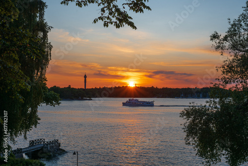 Schilderij op canvas Scenic view of lake against sky at sunset, Nacka, Stockholm,Sweden