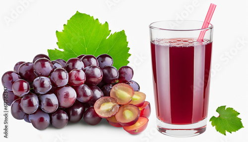 Cool grape juice with grape fruits isolated on white background.