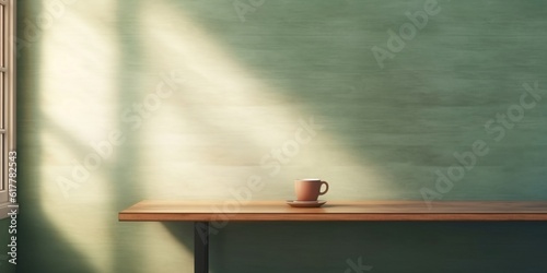 Wallpaper Mural Wooden table and sun light shadow sage green copy space background, AI Generated Torontodigital.ca