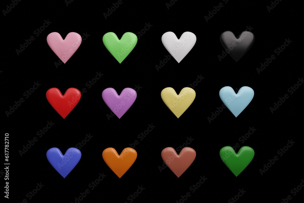 set of hearts on black, icon set of hearts on black, icon