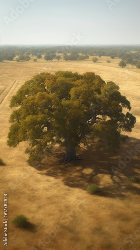 Tranquil Grassland with a Lone Oak. Generative AI