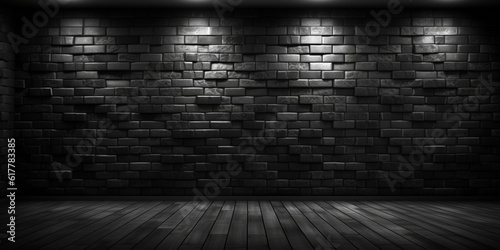 Black wall and sun light shadow space background, AI Generated