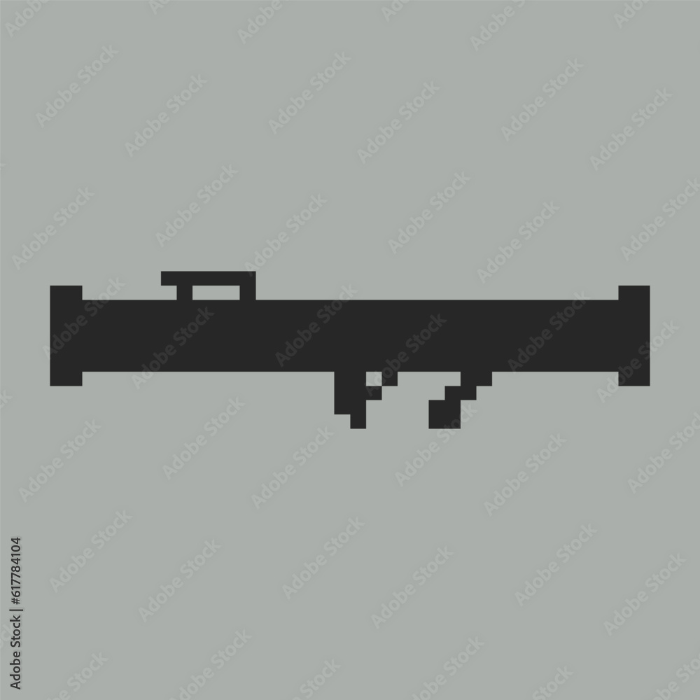 this is Gun icon in pixel art with black color with grey background this item good for presentations,stickers, icons, t shirt design,game asset,logo and your project.