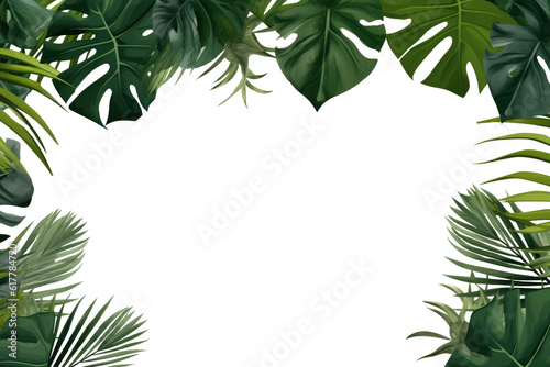 Tropical green leaves for decoration of art frame wallpaper,card on transparent background.Generative Ai