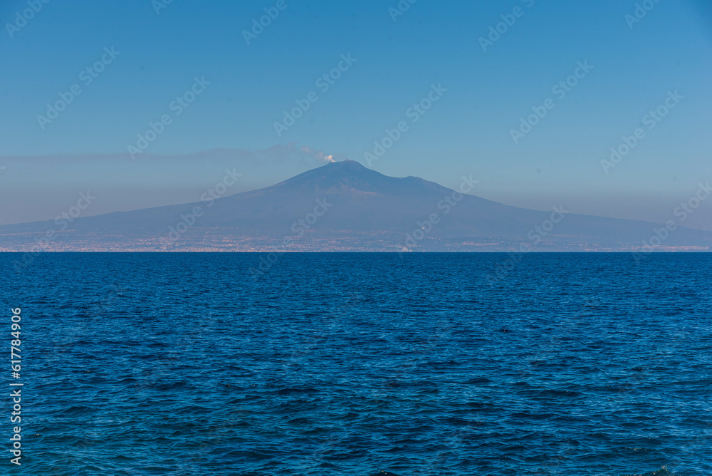 View of Mount Etna from Augusta, Syracuse, Sicily, Italy, Europe