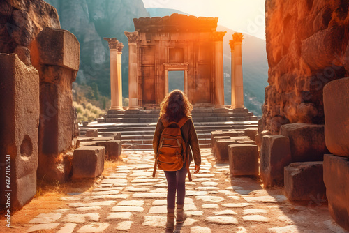 the girl in the city of historic city in greece ai generated art photo