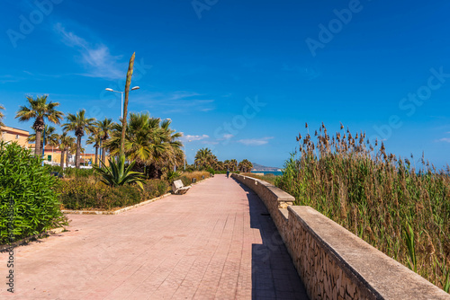 Fototapeta Naklejka Na Ścianę i Meble -  Panorama of Mediterranean Sea from San Leone Promenade, Agrigento, Sicily, Italy, Europe