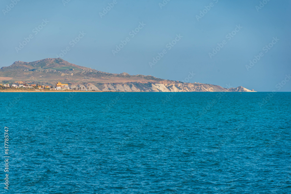 Panorama of Mediterranean Sea from San Leone Promenade, Agrigento, Sicily, Italy, Europe