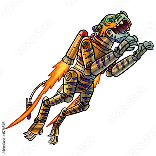 illustration of a tiger robot with rocket suit © Aga