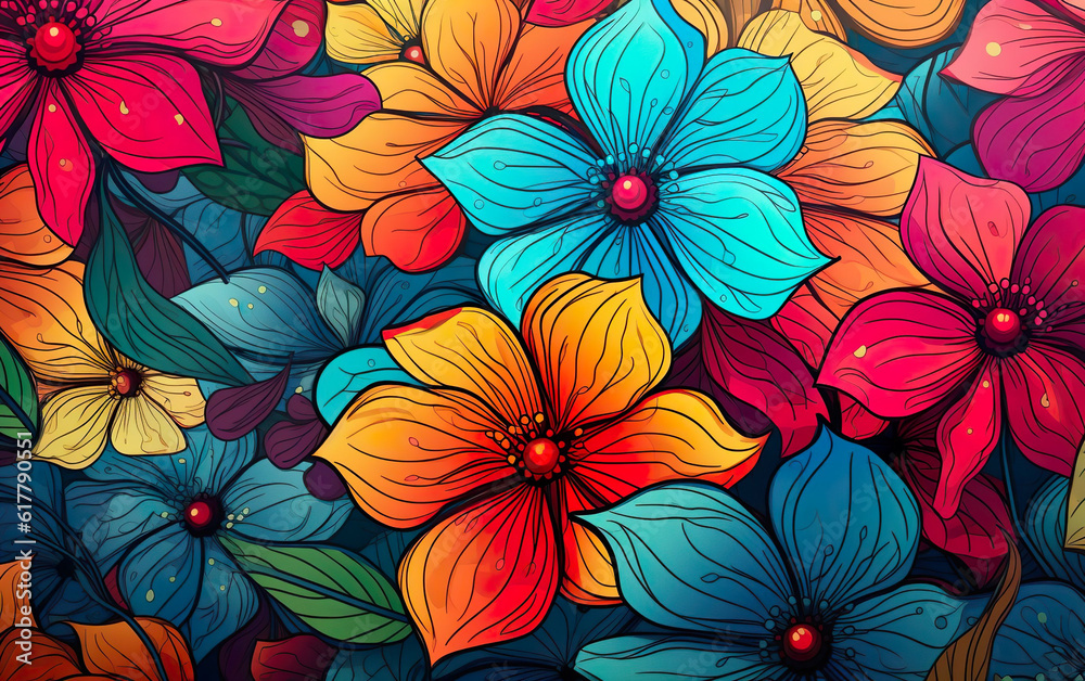 Colorful floral pattern created with Generative AI technology