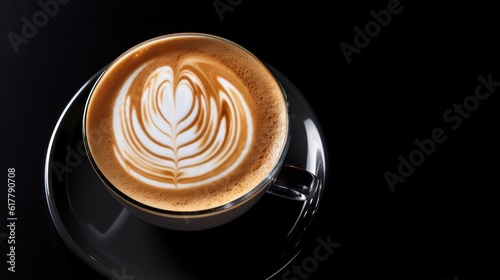 cup of cappuccino on black background