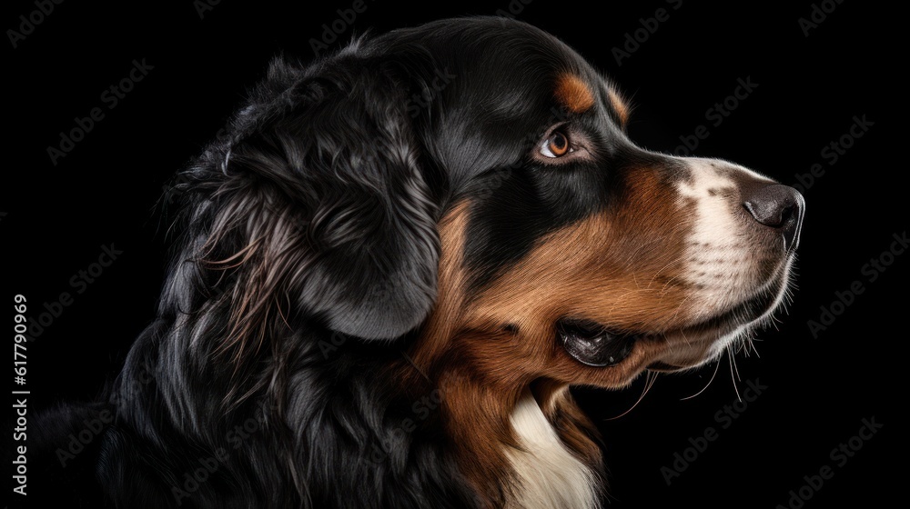 bernese mountain dog on black background