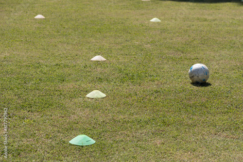 moments of play  training with markers  hoops  pins  ball  small goal. sports equipment used for playing football