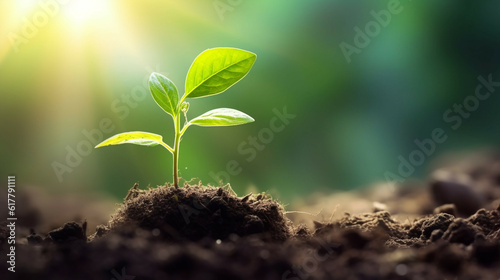 Green seedling growing from seed on blurred nature background.Save the environment and global climate change.Green world and earth day concept.Carbon credit concept.World Soil Day Concept.