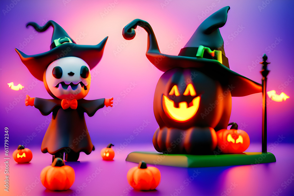 halloween pumpkin and witch