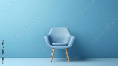 Blue color chair, product image for web page, Scandinavian design, clean soft chair and comfortable with copy space, Generatiev Ai