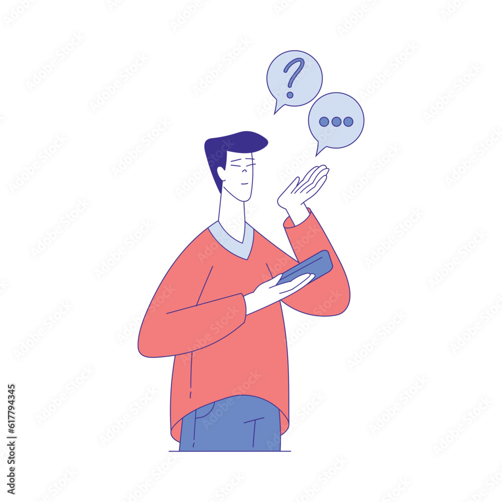 Social Media with Man Character with Smartphone Vector Illustration